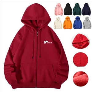 Unisex Zip-up Hooded Coat Black Basic Heavyweight Cotton Winter Autumn